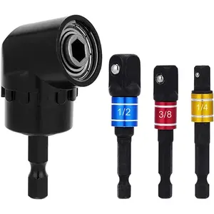 Impact Grade Driver Sockets Adapter Extension Set, 3 count 1/4 3/8 1/2" Hex Shank Drill Nut Driver Bit Set and 105  Right Angle Driver Extension  Drill Attachment (Black)