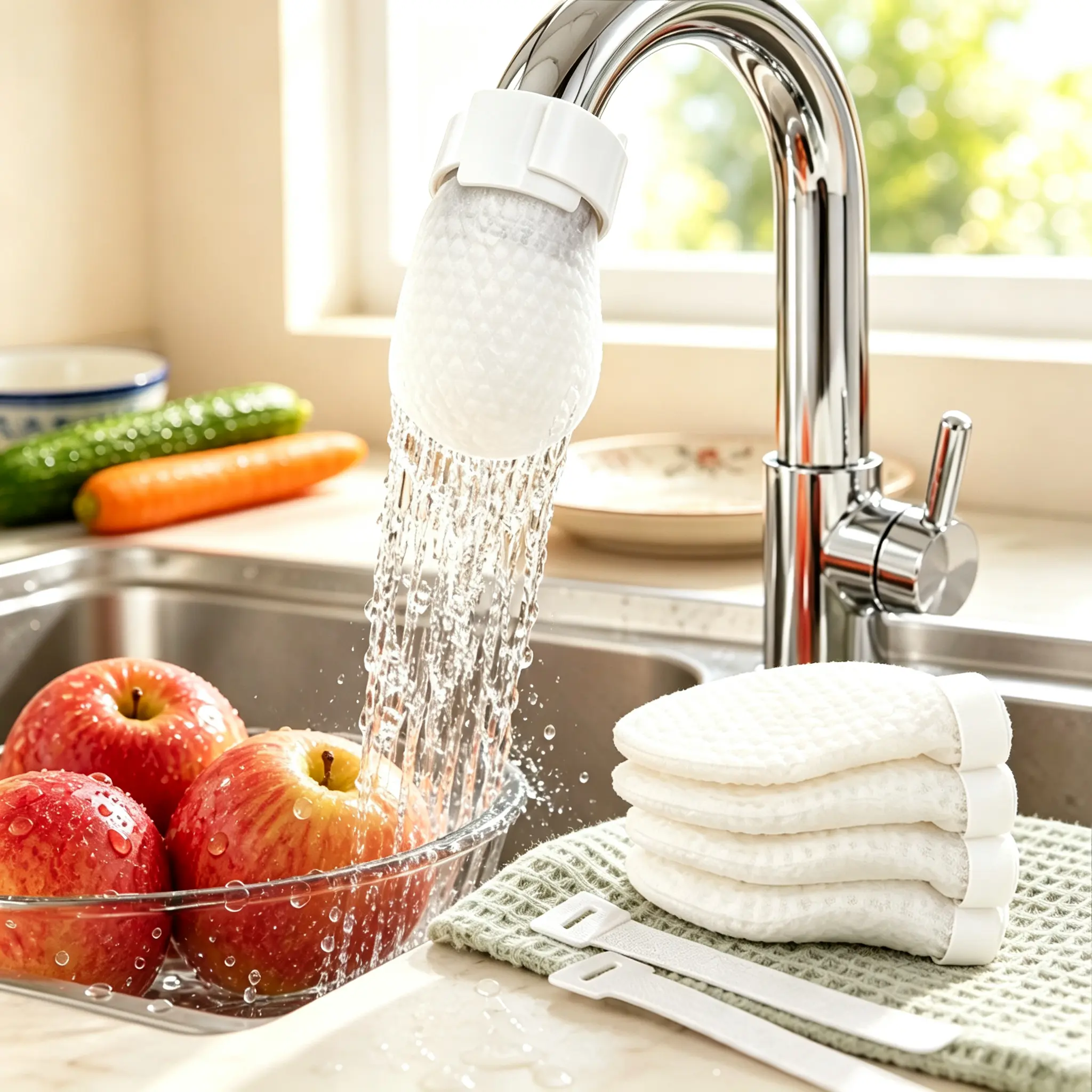 High-Density Cotton Faucet Water Filter - Faucet-Mounted, Splash-Proof Home & Kitchen Tap Filter for Sediment and Impurity Removal