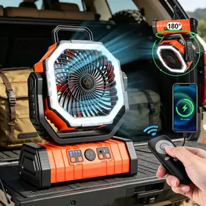 Portable Camping Fan,  Rechargeable Battery Powered Fan with 4 Speeds Wind and LED Light , Cool & Warm Light , Auto Oscillating, 360° Rotating Hang Hook