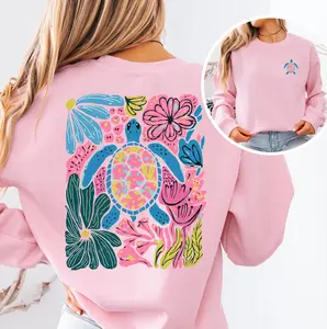 Colorful Floral Sea Turtle T-Shirt or Sweatshirt – Tropical Summer Graphic Sweatshirt or T-Shirt