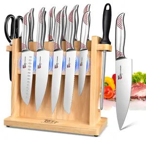 #Summervibes SYOKAMI 14 Pieces Kitchen Knife Set, Japanese Style Knife Block Set with Magnetic Holder, High Carbon Stainless Steel Ultra Sharp Knives for kitchen with Ergonomic Handle and Sharpener, Mother's Day Gift