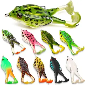 10 Pack Topwater Frog Lures, Lifelike Silicone Floating Thunder Frog Baits with Double Propeller Spinning Legs, Lead-Free Soft Surface Walking Lures for Freshwater Grass Fishing, 3.54in 13g, Target Bass Snakehead Catfish Pike Walleye