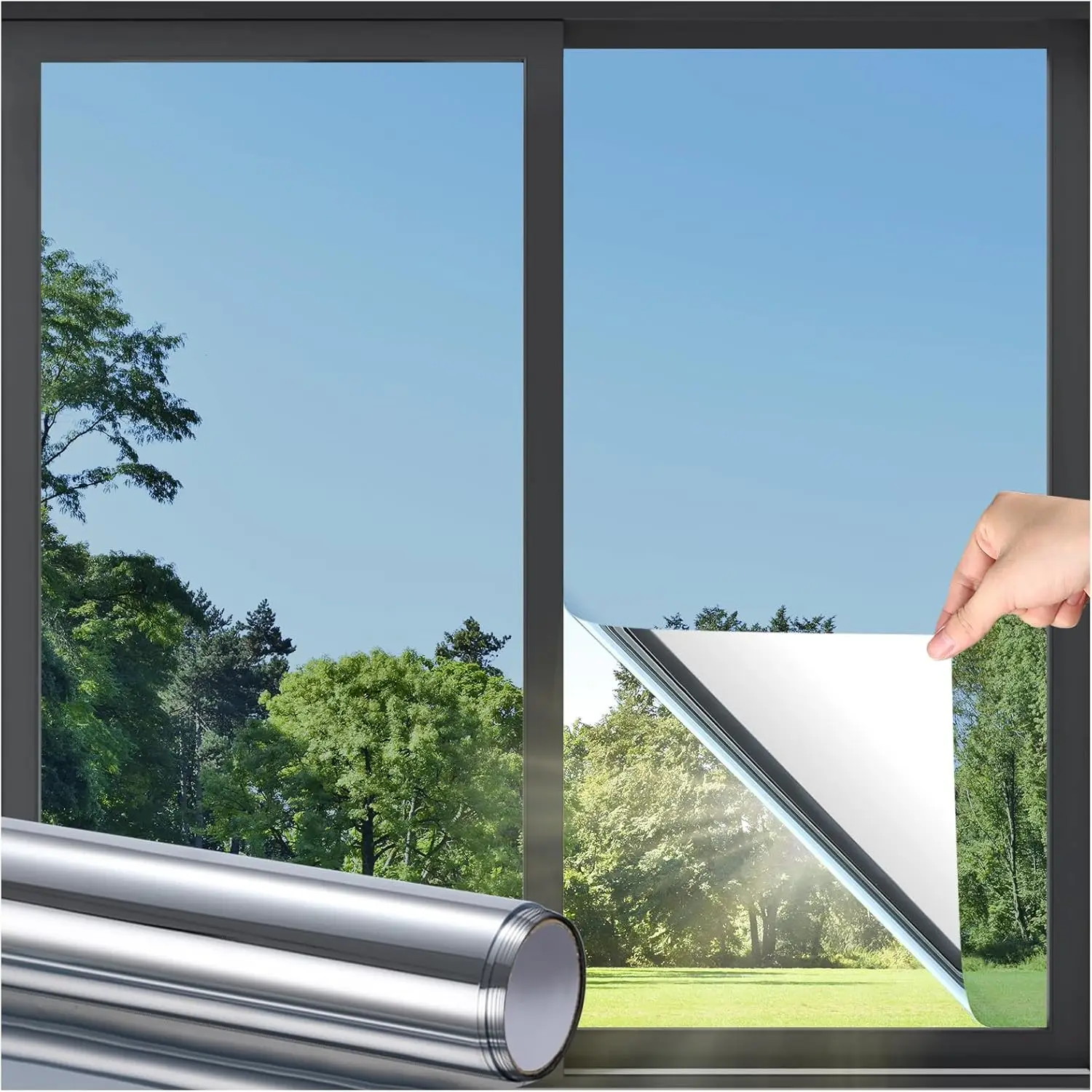 [New Deal] Window Privacy Film - Static Cling Anti UV Sun Blocking Reflective Mirror Film, 17.5 x 78.7, Heat Control See Out Not in Glass Tinting