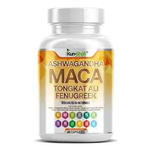 Ashwagandha Maca Root Tongkat Ali Fenugreek Tribulus Ginseng Capsules | Herbal Energy, Vitality, Stamina & Wellness Supplement