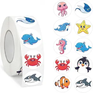 500 PCS 1 Inch Ocean Animal Stickers Roll for Kids, Animal Stickers Bulk, Adhesive Stickers for Toddlers, Birthday Party Favors Supplies, Reward Incentive Stickers for School, Home, Preschool, Classroom Crafts