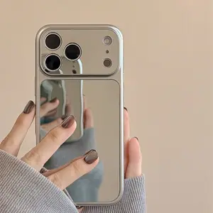 Phone case Cover Protective Suitable for iPhone | Full Mirror Large Window | Makeup Mirror | Silver Plated | Best Friend Gift | 11 12 13 14 15 16 17 Pro Max