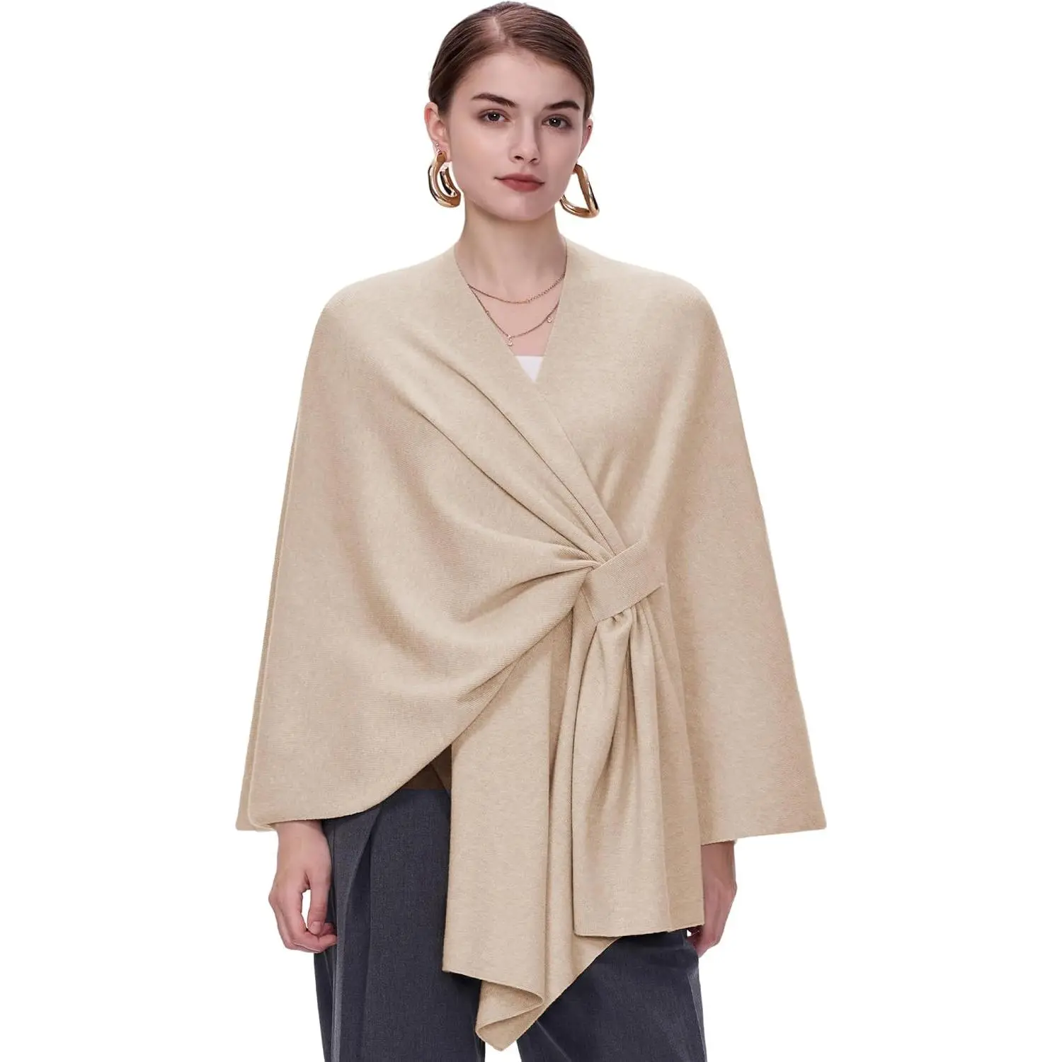 Women's Elegant Sweater Cape, Large Warm Synthetic Cross-Front Poncho Shawl for Fall, Winter, and Weddings, Female, Scarf, Women's Clothes, Warmth, All Seasons