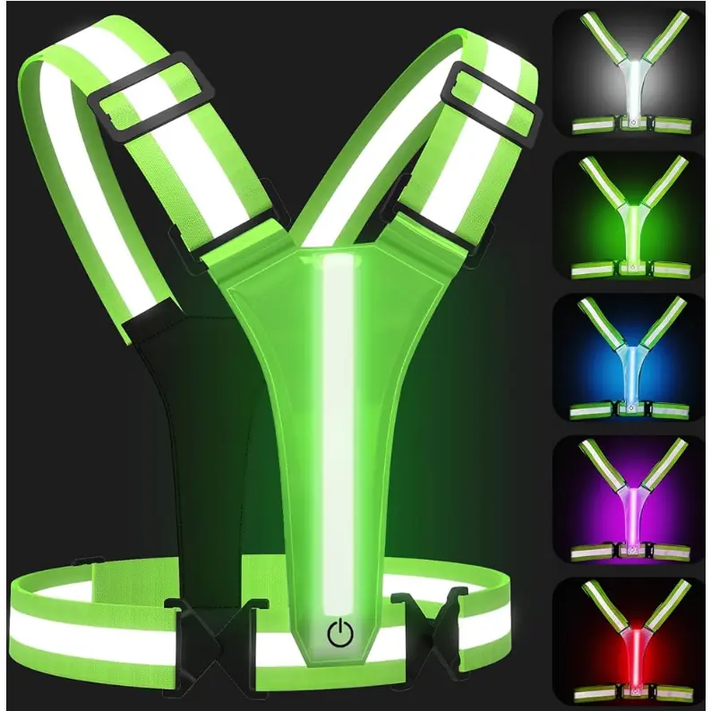 LED Reflective Vest with 360 Degree Luminous Light, Comfortable & Adjustable LED Fabric Gear for Unisex Adults, Rechargeable with 5 Colors & 3 Modes for Night Running, Biking, Night Activities, Blink, Lighted, Hiking, Fast Charging