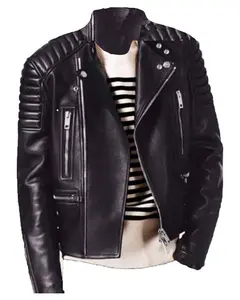 Men's Padded Shoulders Asymmetrical Black Bikers Padded Jacket