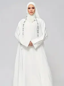 Islamic Robe Set with Embroidered Details, Modesty Muslim Clothing, 2-Piece Skirt Long Gown, Breathable Mesh Hijab, Soft Skin-Friendly Accessory