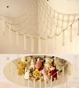 Stuffed Animal Storage Hammock or Net Corner - Large Toy Hammock Net for Stuffed Animals Room Decor - Cute Stuff Animal Organizer Holder for Plush Plushie - Kids Baby Nursery Wall Bedroom Home Decor Cotton