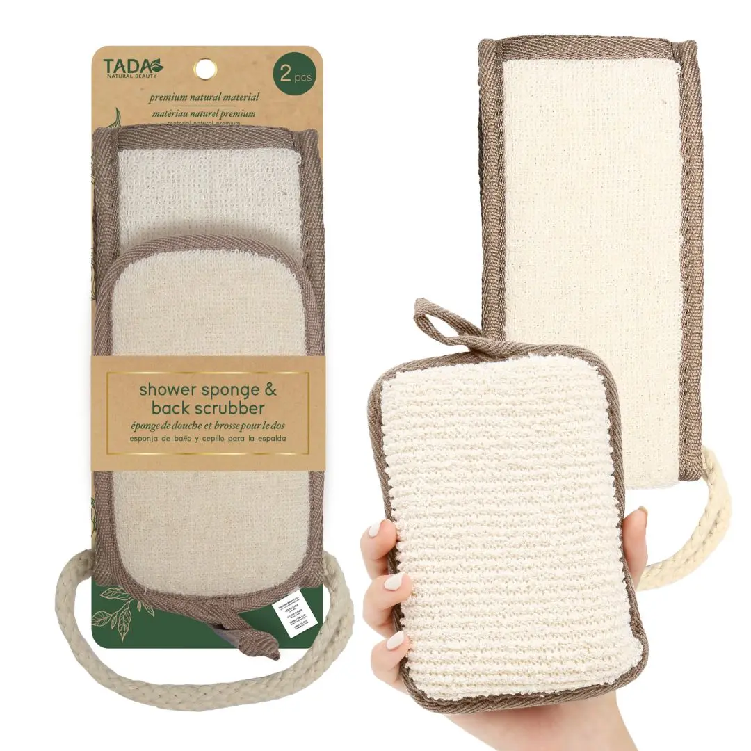 TADA Natural Beauty Brown Natural Sponge Shower Sponge and Back Scrubber - Exfoliating Bath Accessory for Shower Use