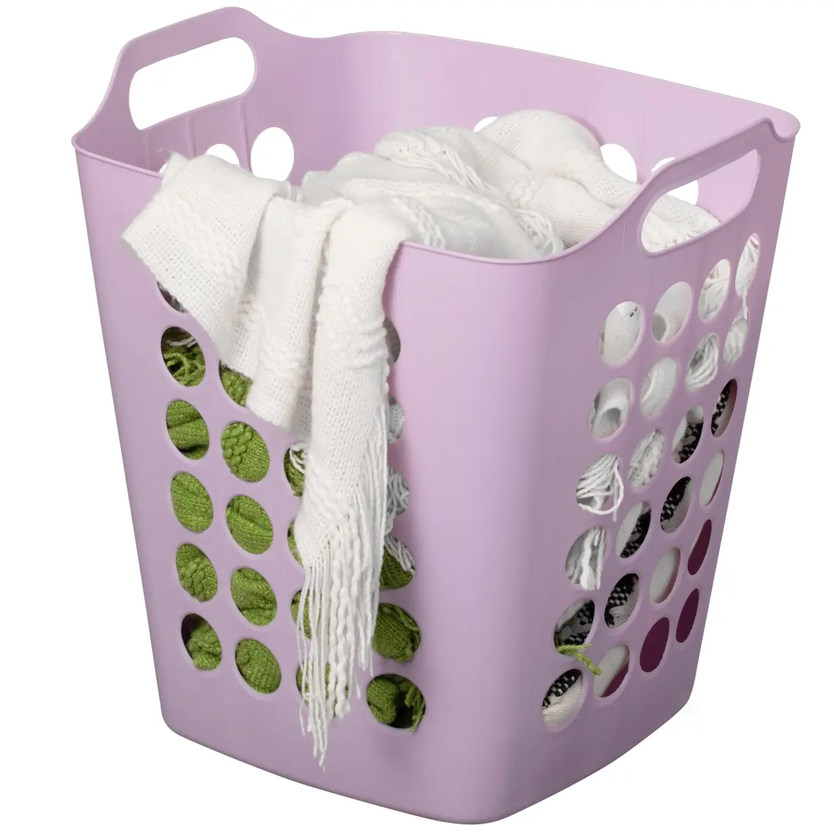 212 MAIN 50L Purple Waterproof Plastic Square Laundry Basket - Durable Plastic, Ventilation Hole Pattern, Easy to Clean, Cut-Out Carry Handles - Home Supplies Organizer for Everyday Use, Transporting Laundry, Storage