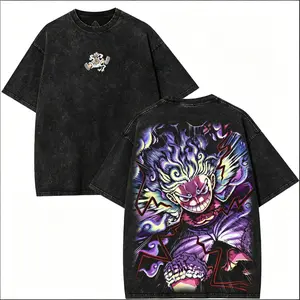 Lufi JoiBoy One Pice RetroVintage Unisex Anime Manga Acid Washed Lightweight Cotton Tshirt Gift For Anime Fan Tees Vintage Shirts T-shirt Men's Graphic Round Neck Fabric Menswear Top Oversized Black Casual Crewneck Summer Piece Devil Fruit men