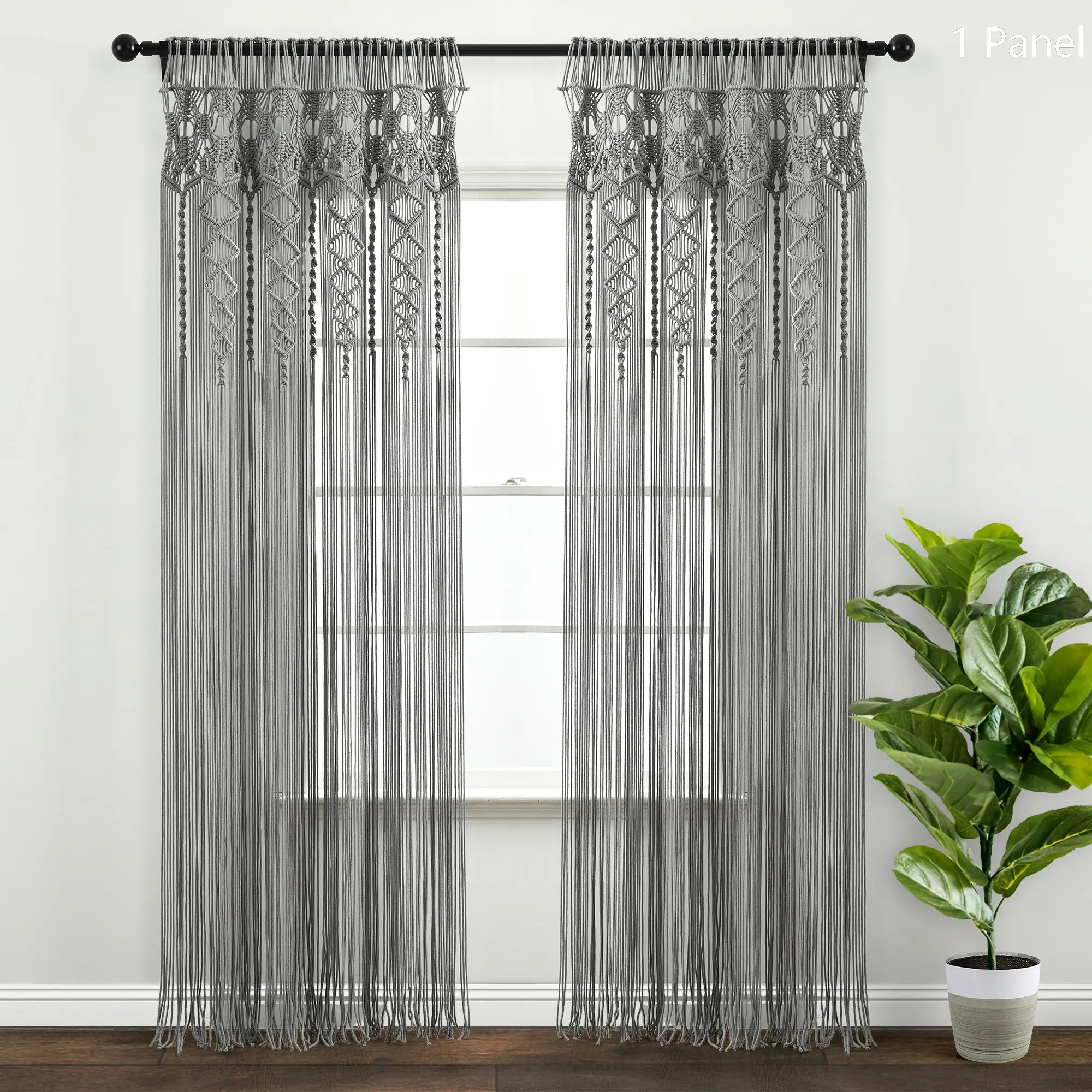 Lush Decor Boho Macrame Tassel Cotton Home Decoration Curtain - Single Panel (Sold Individually), 40"W x 84"L Hand-Woven Tassels, Window Decor, Neutral Colors Room Divider Wall Art Interior Accessory
