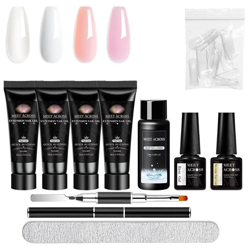 Professional Nail Art Kit, 11pcs/set Extension Nail Gel Set for Beginners, Quick Extended Nail Extensions Hard Clear Gel Nail Polish, Home DIY Extend Nail Kit, Manicure, Nail Prep Kit, Polygel Nail Kit