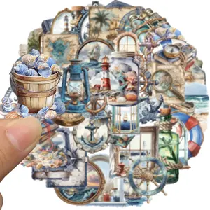 50pcs Nautical Stickers, Sailing Boat Sticker for Water Bottles, Laptop, Luggage, Journaling, Scrapbook, Waterproof Vinyl Cartoons, Nautical Theme, Scrapbooking Stickers