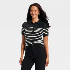 Women's Short Sleeve Polo Collar Fuzzy Polo T-Shirt - A New Day