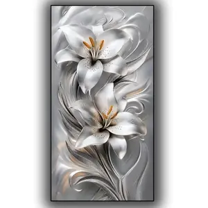 DIY Large Size Silver Color Lily Flower Diamond Painting Kit for Adults, Beginner-Friendly Diamond Art Crafts for Home Decor, Wall Art
