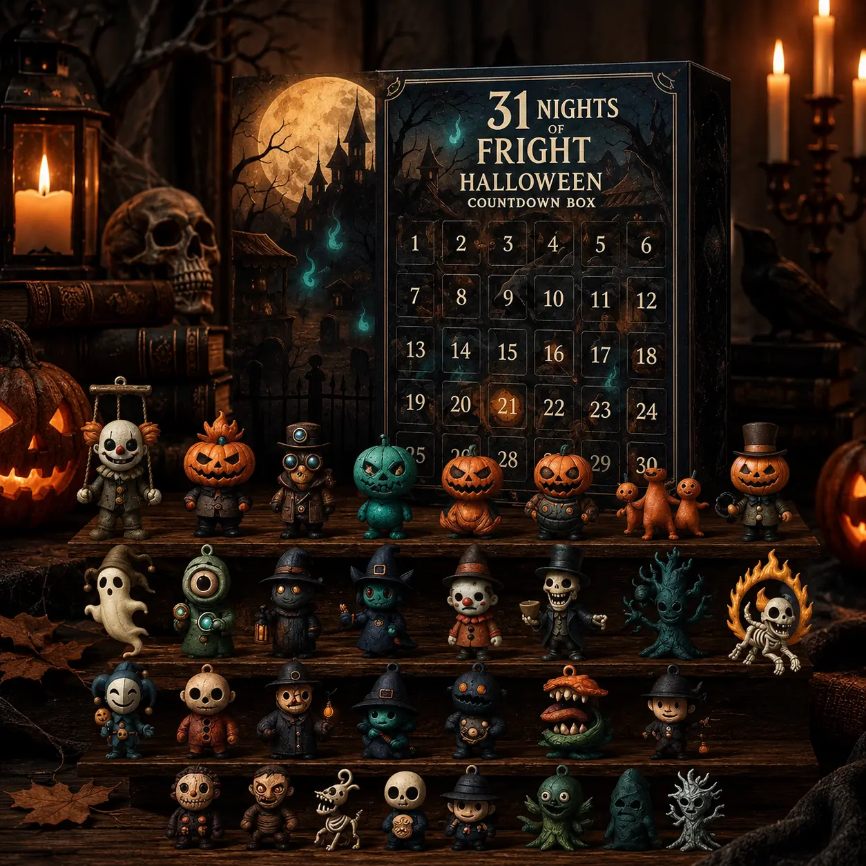 2026 Unisex Halloween Advent Calendar, 31 Days of Fright Countdown Box with 31 Mini Figures, Daily Surprise Gifts for Kids
