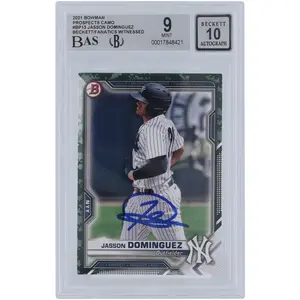 Jasson Dominguez New York Yankees Autographed 2021 Bowman Prospects Camo #BP-13 Beckett Fanatics Witnessed Authenticated 9/10 Card - Fanatics Authentic Certified