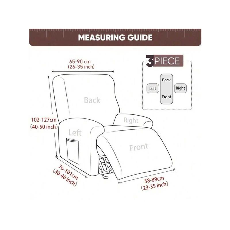 1-Seat Soft Recliner Chair Cover, Washable Sofa Couch Slipcover with Pocket, Nonslip Furniture Protector for Living Room, Bedroom & Home Decor