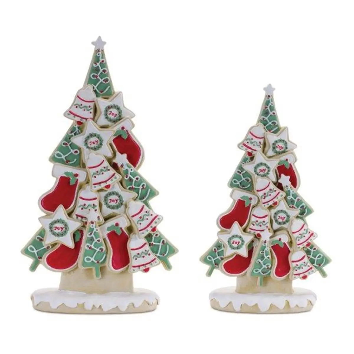 Melrose 91134DS Polyresin Cookie Shape Christmas Tree Decor Set (2 Pieces, 10 in-12 in), Green-Red-White, Traditional Festive Holidays Decor, Holiday Gift