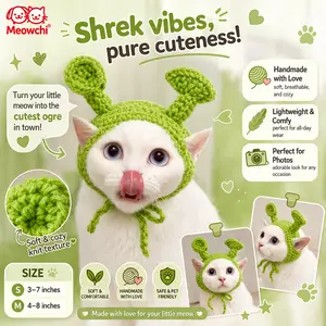 Funny Shrek Crochet Hat (fit 5-20lb) Handmade Green Ogre Costume Beanie for Cats and Dogs Adorable Pet Accessory