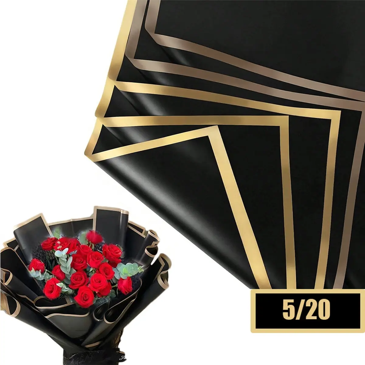 Flower Packaging Paper Waterproof Dual-Sided Rose Gold Edges Korean Style DIY Craft Creative Gift Packaging Gift Wrapping Supplies Decorations for Valentine's Day Mother's Day Birthday Christmas Bouquet Wrappers