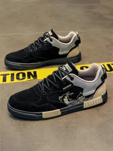 Men's Fashionable Dragon Print Lace Up Sneakers, Casual Comfortable Breathable Sports Shoes, Male All-match Round Toe Shoes for Daily Wear