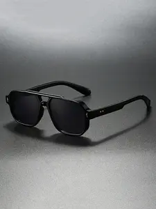 Men's New Style Square Rivet Full Frame Lightweight Durable Sunglasses, Classic Vintage Casual Versatile Trendy Business Glasses