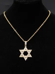 Full diamond six-pointed star pendant, fashionable and versatile, creative star hip-hop necklace pendant, Drop Pendant Necklace