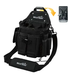 MELOTOUGH Professional Small Electrician Tool Pouch for Tool Belt Pockets with Belt Clip Attachment Pockets Tradesman Tool Bag Pouch with Tape Thong Tool Holster