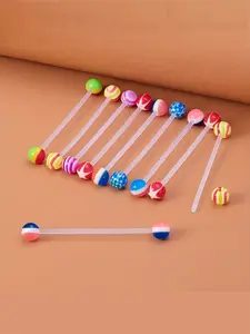 10pcs Acrylic Plastic Ear Cartilage Piercing Earrings Long Ear Stud Industrial Barbell Straight Tragus Ring Helix Body Jewelry Flat Back Earrings Punk Style Earrings
