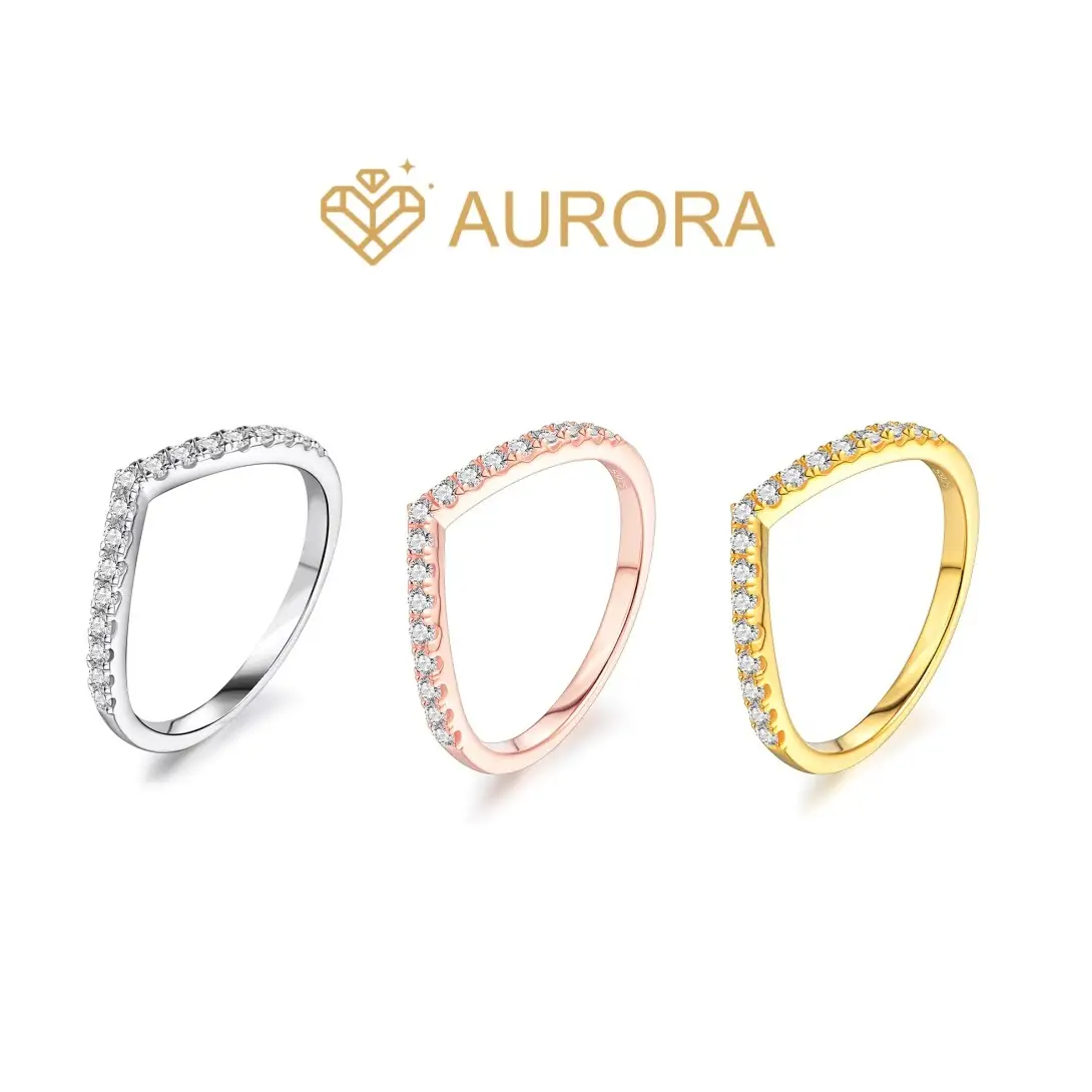 【#16 V band】Moissanite Stackable band ring enhancer ring high quality Synthetic Moissanite