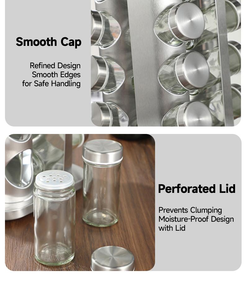 New multifunctional rotating kitchen spice rack & seasoning storage box set, 360° rotating design, stable basewhite cap