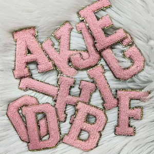 Pink with Gold Glitter Letters Chenille STICKER