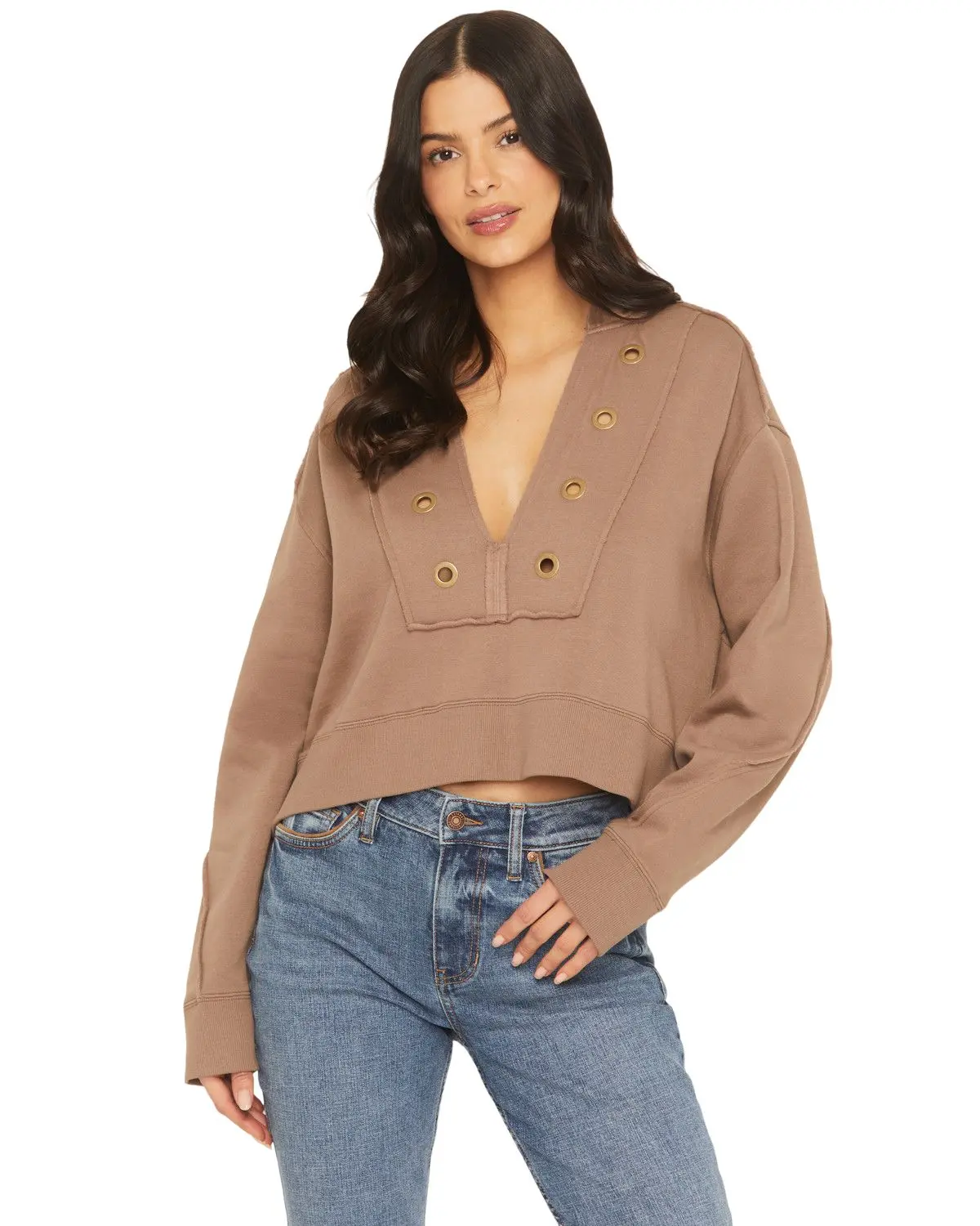 Cleo + Wolf Women's Women'S Solid Grommet Cropped Hoodie - Clfa25k4-Tup