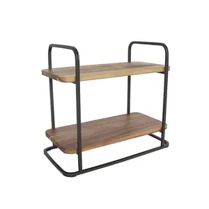 Rectangle Two-Tier Wood Serving Tray, 14.29" L x 7.08" W, Gray