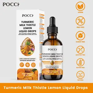 Pocci Turmeric Milk Thistle Lemon Liquid Drops 1 Bottle 60ml 30-Day Supply Vegan GMO-Free Sugar-Free Additive-Free Gluten-Free Natural Healthcare Dietary Supplement Lymph-Liver Detox
