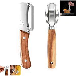 2PCS Kitchen Multitool Utensils Set with Wooden Handles: Lightweight Multifunctional Blade-Equipped Tool with Bottle Opener, Heat-Resistant Gripper, Essential Cooking Utensils for Summer Use