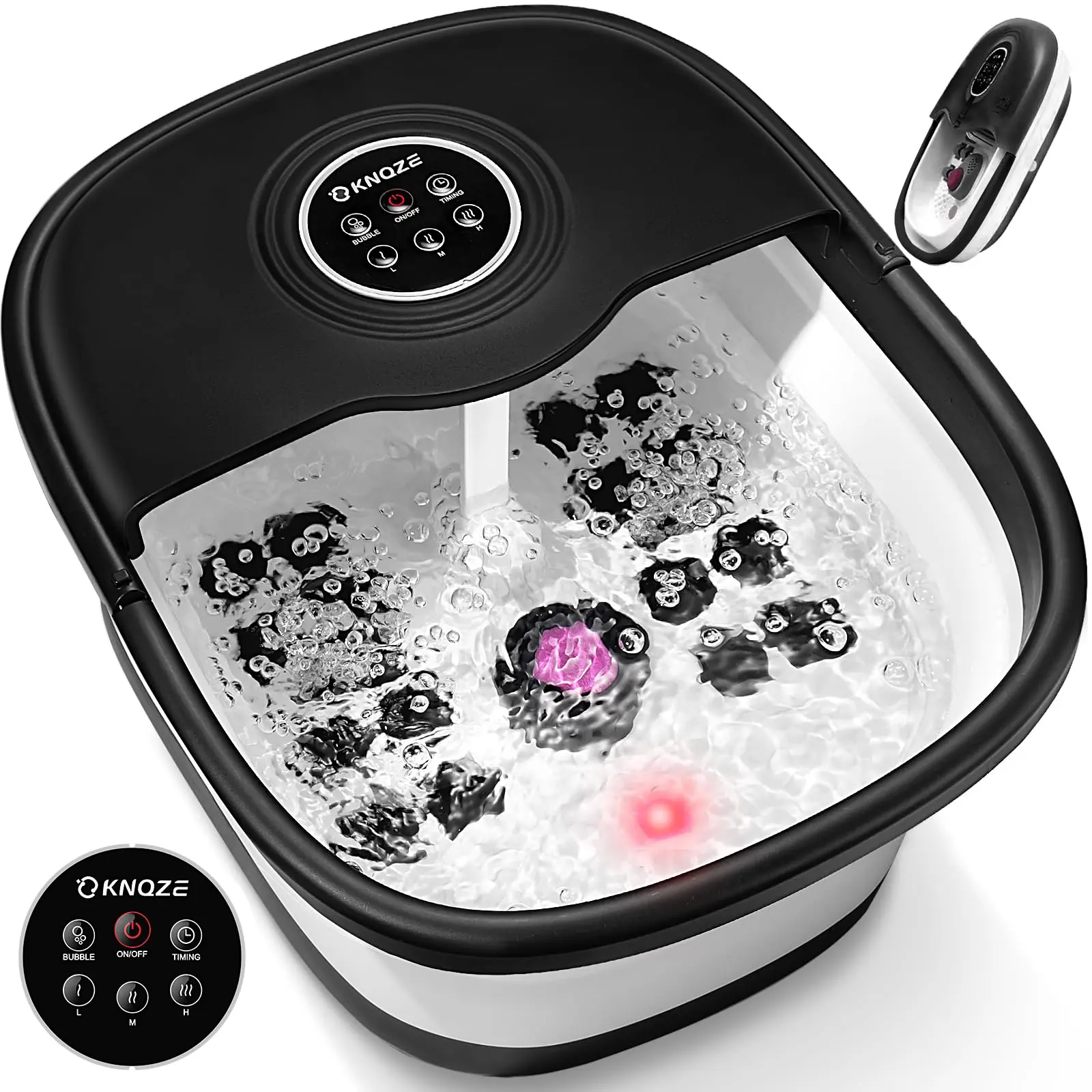 Heated Foot Soaking Tub, Collapsible Foot Bath Massager with Bubble Jets, 16 Manual Massage Rollers, Remote Control and Timer for Home Use