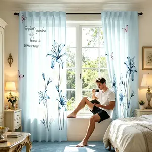 2-piece set of light blue lily curtains, Window Drapes, creating a cozy atmosphere for your room. Made from semi-light-blocking polyester fabric, suitable for year-round daily window decoration in bedrooms, living rooms, dining rooms, and kitchens