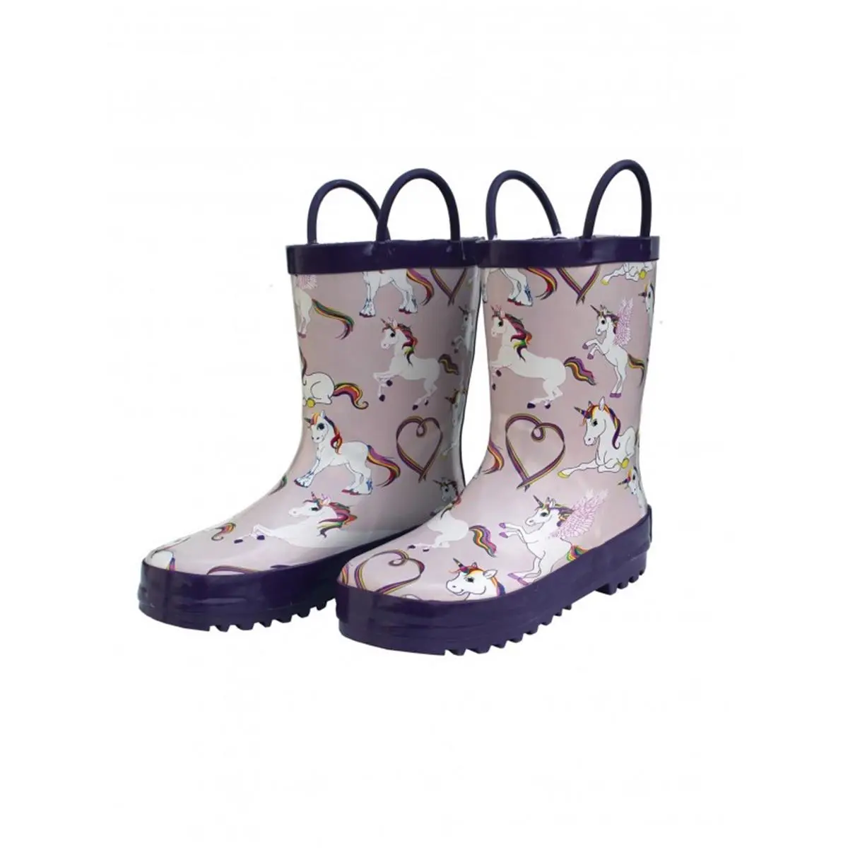 212 MAIN Foxfire Rainbow Unicorn Rubber Rain Boots for Toddler Girls, Waterproof Shoes with Easy-On Handles and Non-Slip Sole, Rain Shoes, Side Handles, Little Girls, Rainbow Unicorn Print, Slip Resistant