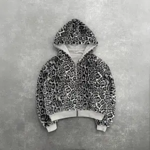 2025 New Autumn and Winter New Product Hooded Sweatshirt Reversible retro Leopard Print Zipper Hoodie loose Top