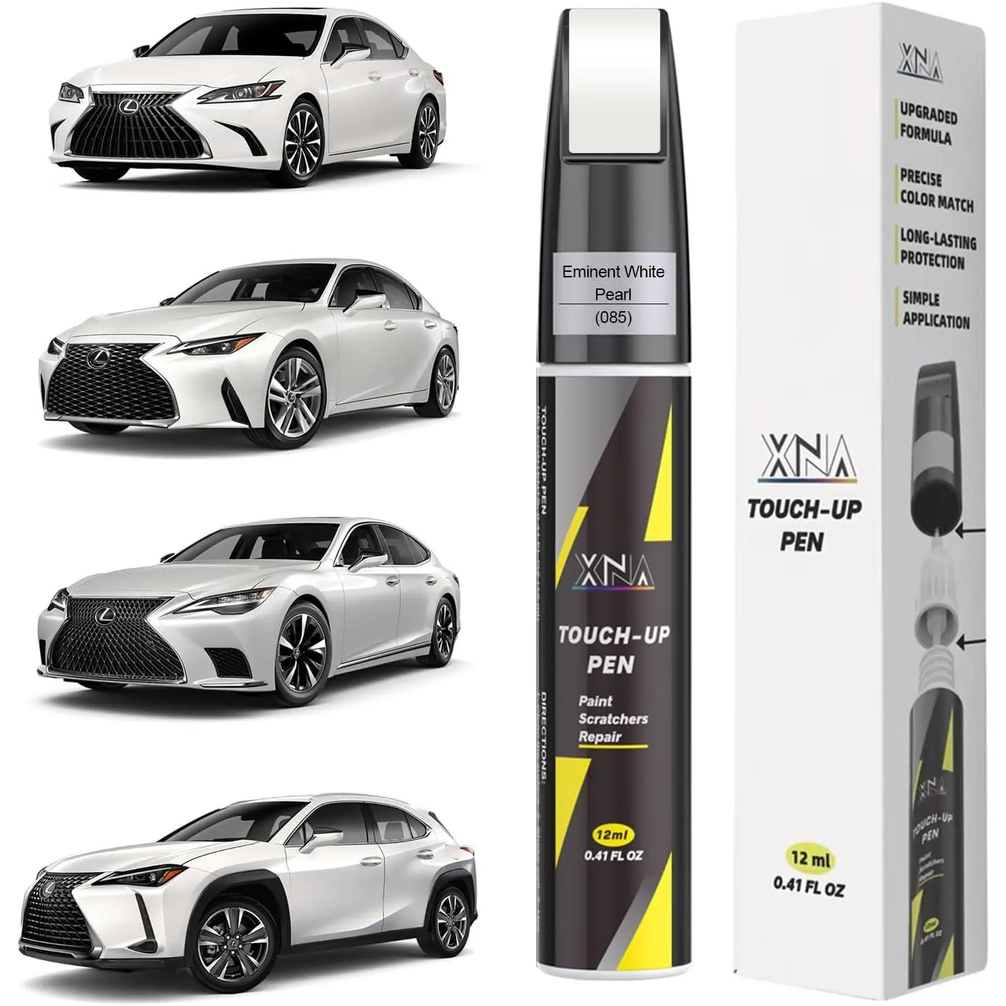 Eminent 085 White Pearl Exact Color-Matched Car Touch Up Paint Kit for Lexus, 2-In-1 Design Pen + Brush 0.41 fl oz, Quick Fix for Nicks, Chip Removal & Scratch Repair, Car Scratch Remover Paintwork