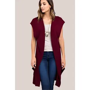 Kori Ribbed Cardigan Vest - Burgundy