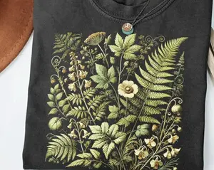 Botanical Fern & Wildflower TShirt: Vintage Cottagecore Nature Tee,Relaxed Fit Gift for Women Ladies TShirts 126