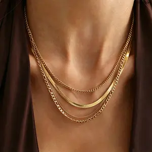 Gold Layered Stack Necklace Set, Stainless Steel Snake & Figaro Chain, Adjustable Waterproof Dainty Choker for Women summervibes