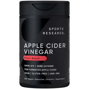 Sports Research Apple Cider Vinegar with Cayenne Pepper - Made from Organic Fermented Apple Cider - Non-GMO Project Verified & Vegan Certified - 120 Veggie Capsules Sports Research Apple Cider Vinegar with Cayenne Pepper - Made from Organic Fermented Apple Cider - Non-GMO Project Verified & Vegan Certified - 120 Veggie Capsules